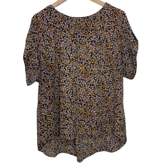 &. Layered Tops - &. LAYERED | Womens Casual Short Sleeve Orange Floral Top | Size XL